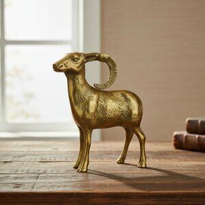 Vintage MCM Brass Ram Figurine Decorative Sheep